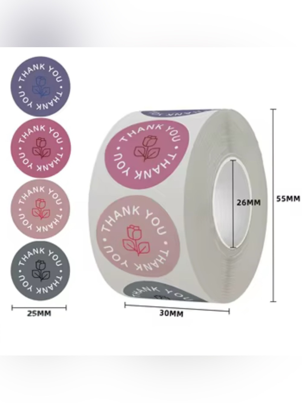 💜 NWT Multi-Color Rose Circle Thank You Stickers (500 Stickers)